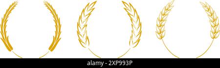 Collection of golden wheat wreaths in various styles Stock Vector
