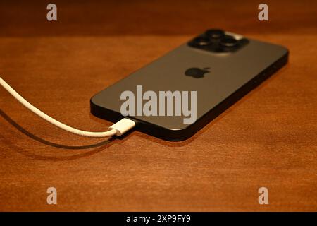 Iphone 13 pro max charging cable Stock Photo