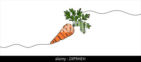 Continuous one line drawing of carrot vegetable. One line drawing illustration of growing carrot plant. Vegetable growing concept continuous line art Stock Vector