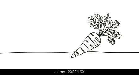 Continuous one line drawing of carrot vegetable. One line drawing illustration of growing carrot plant. Vegetable growing concept continuous line art Stock Vector