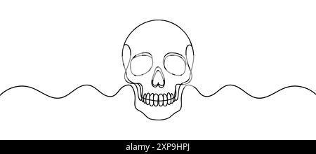 Human scull. One line continuous Halloween skull isolated on white ...