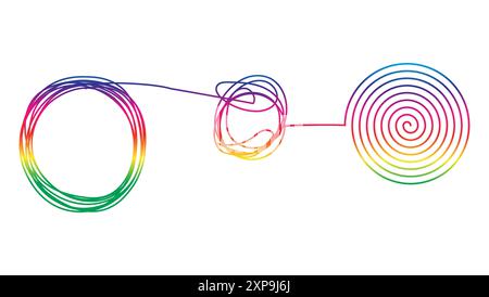 Tangle and untangle, psychotherapy and psychology concept problems solution vector line illustration. Stock Vector