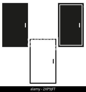 Door icon set. Three vector door designs. Black and white. Minimalistic style. Stock Vector