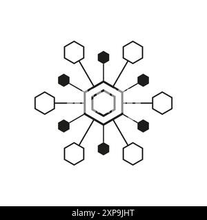 Hexagon network icon. Black and white. Vector illustration. Stock Vector