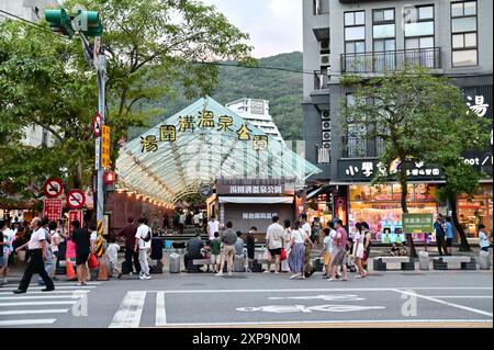 Taiwan - Aug 03, 2024: Tangweigou Hot Spring Park in Jiaoxi, Yilan, is a popular destination known for its abundant hot springs and unique foot bath. Stock Photo