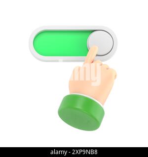 Cartoon Gesture Icon Mockup.3d render,cartoon character hand activating the button,slide bar icon.3D rendering on white background. Stock Photo