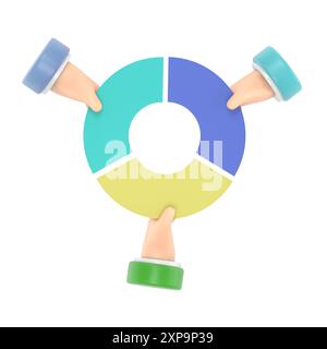 Market share business concept. Competing businessman holding in hand pie chart. Competing. Economic financial share profit.3d illustration flat design Stock Photo