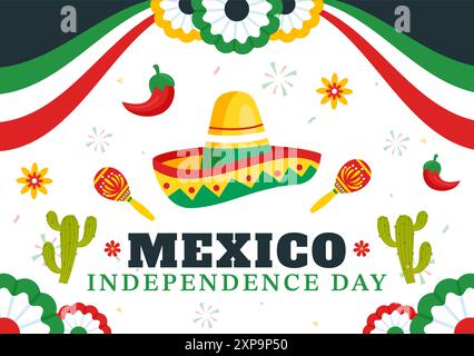 Mexico Independence Day Vector Illustration on September 16 with Waving Flag and Ribbon in a National Holiday Flat Style Cartoon Background Stock Vector