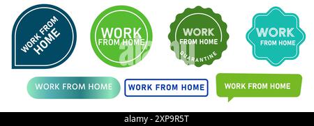 work from home stamp collection wfh remote job freelance freelancer connection quarantine pandemic social distancing isolated digital working template Stock Vector