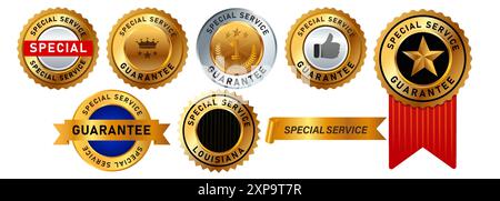 special service stamp collection advertising ads services top exclusive guarantee guaranteed best offer product satisfaction customer template design Stock Vector
