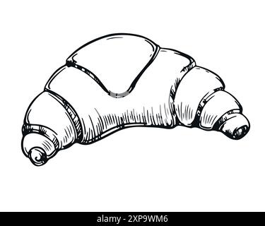 Croissant vector illustration in engraving style. Sweet bun for a traditional French breakfast. Hand drawn sketch of bakery croissant icon for menu, l Stock Vector