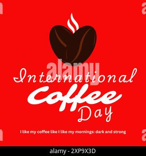 nternational coffee day, Isolated on Red Color Background, coffee Beans with flame, Hot Coffee concept suitable for logos, posters, greeting cards. Stock Vector
