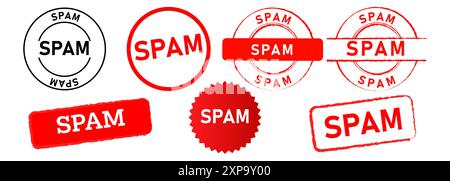 spam stamp collection alert spams spammer red color badge grunge warning notify Stock Vector