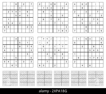 Sudoku 8X8 puzzle game set with solutions. Stock Vector