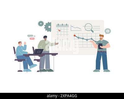 asking a question questioning interaction three man people person work teamwork ask asked talk communication social interactive discussion character Stock Vector