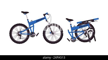 fold bike foldable bicycle folding bikes cycle cyclist vehicle alternative fold-able outdoor illustration Stock Vector