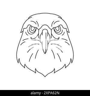 Y2k eagle hawk falcon portrait monochrome outline tattoo icon vector illustration. Wild powerful strong freedom bird head with feather beak and eyes m Stock Vector