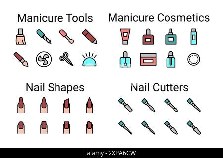 Manicure Vector Icons Set. Nail Care and Styling Essentials. Stock Vector
