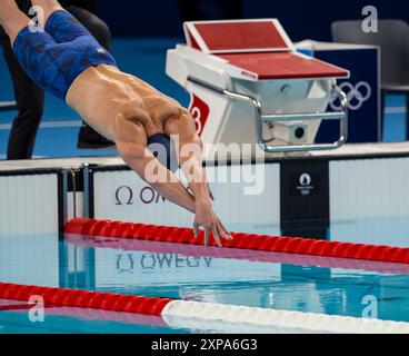 Paris, Ile de France, France. 30th July, 2024. Maxime Grousset (FRA) of France, swims in the Men's 100m Freestyle Semifinals at the Paris La Defense Arena during the 2024 Paris Summer Olympics in Paris, France. (Credit Image: © Walter Arce/ZUMA Press Wire) EDITORIAL USAGE ONLY! Not for Commercial USAGE! Stock Photo