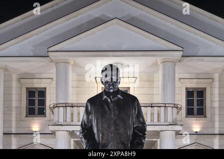 Višegrad, Bosnia and Herzegovina – February 2023: Sculpture of Ivo Andrić in Andrićgrad, built on the site of a detention camp during bosnian war Stock Photo