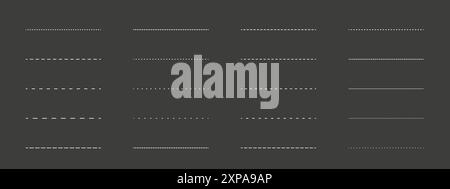 Set of various dashed and solid lines on dark background. Stock Vector