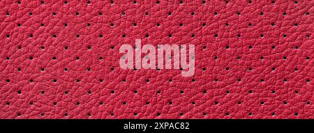 Perforated wine leather texture background, closeup. Dark red backdrop from wrinkle skin, structure of textile. Stock Photo