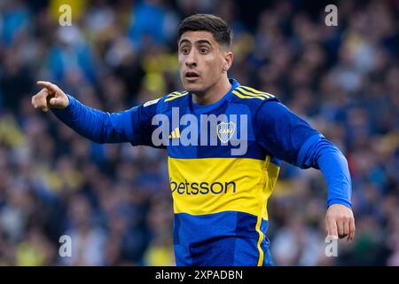 Buenos Aires, Argentina. 04th Aug, 2024. Miguel Merentiel gestures during a Liga Profesional 2024 match between Boca Juniors and Barracas Central at Estadio Alberto J. Armando. Final Score: Boca Juniors 1 - 1 Barracas Central. Credit: SOPA Images Limited/Alamy Live News Stock Photo