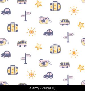 Travel vector seamless pattern. Summer vacations. Stock Vector