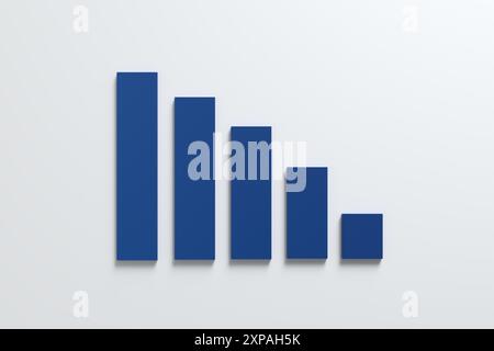 Descending bar chart graph with white wall background. Business or ...