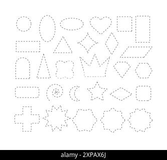 Cut here. Set of cutting shapes on white background. Simple Vector illustration. Shear cutting paper coupon or discount along the line. Different Stock Vector
