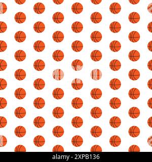 Flat basketball ball seamless pattern.  Sport, team play concept.  Flat orange basketball ball on white background. Stock Vector