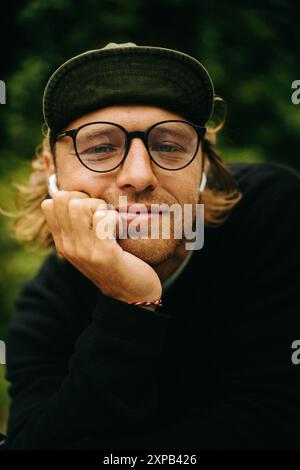 Portrait of a young man with glasses, close-up. Stock Photo