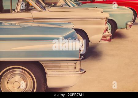 Row of vintage American luxury cars of the seventies Stock Photo