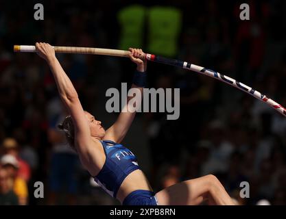 Paris, France. 5th Aug, 2024. Wilma Murto of Finland competes during the women's pole vault qualification at the Paris 2024 Olympic Games in Paris, France, Aug. 5, 2024. Credit: Li Ming/Xinhua/Alamy Live News Stock Photo