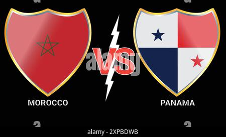 Morocco vs Panama soccer football match with black background and versus flags symbols in golden silver frames Stock Vector