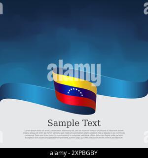 Venezuela flag background. State patriotic venezuelan banner, cover. Wavy ribbon color flag of venezuela on a blue white background. National poster Stock Vector