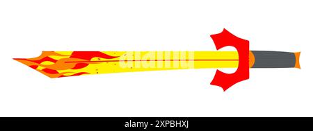 Illustration of a sword with a fire design and dominant yellow color. Stock Vector