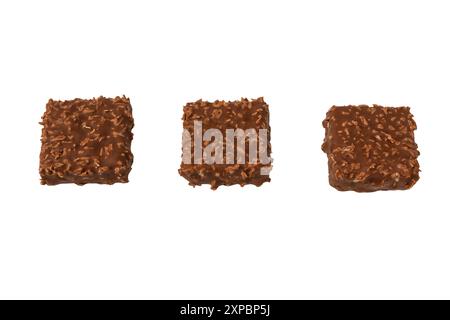 Chocolate coconut wafer bar isolated on white background. Tasty chocolate bar. Stock Photo