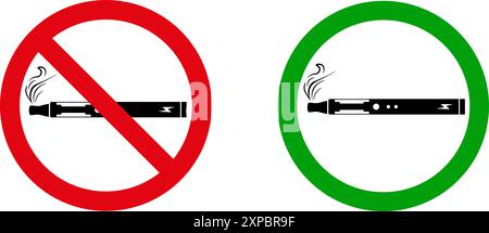 No smoking vape sign set, vape in prohibition circle and green allowed area Stock Vector
