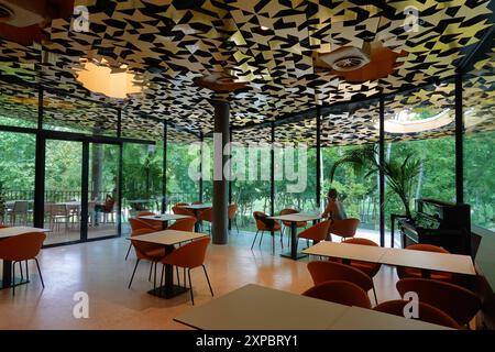 Budapest, Stadtwäldchen Varosliget, Haus der Ungarischen Musik, Sou Fujimoto 2022, Cafe // Budapest, Varosliget, Hungarian House of Music, Sou Fujimot Stock Photo