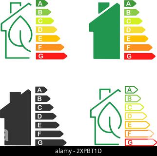 Energy efficient home editable stroke outline icon set isolated on white background.  Stock Vector