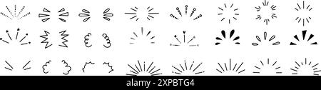 Hand-drawn doodle line sparkles and rays. Explosion lines confetti, sunburst, and decorative effect surprise elements. Stock Vector