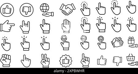 Finger pointer line icon set. Vector illustration. Stock Vector