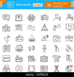 Mass media and Journalism solid icons collection. Containing customer press, news, journalist, mass media etc icons. Stock Vector