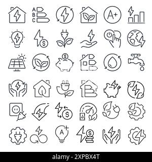 Line icons about energy efficiency and saving. Sustainable development. Thin line icon set. linear variety vectors. Stock Vector