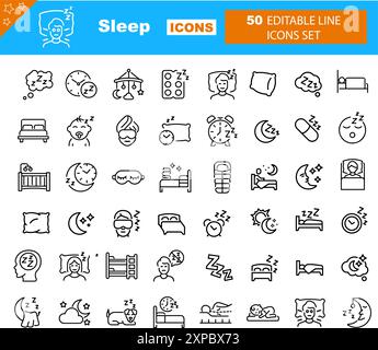 Icons related to sleep. Linear icon collection. Editable stroke. Vector Stock Vector