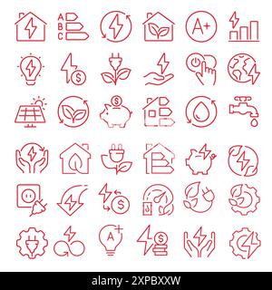 Line icons about energy efficiency and saving. Sustainable development. Thin line icon set. linear variety vectors. Stock Vector