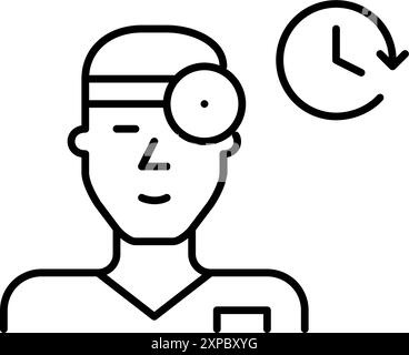 Ear nose throat doctor and clock. Health clinic working hours. Medical service schedule. Pixel perfect vector icon Stock Vector