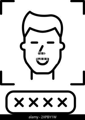 Man user face and password box with asterisks. Two step verification. Biometric data. Pixel perfect vector icon Stock Vector