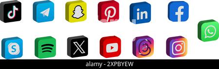 3d social media icons button. social media logo. Stock Vector
